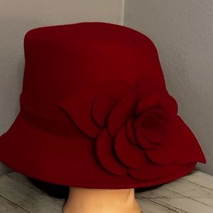 Vintage Betmar Red Wool Hat With Flower Women’s